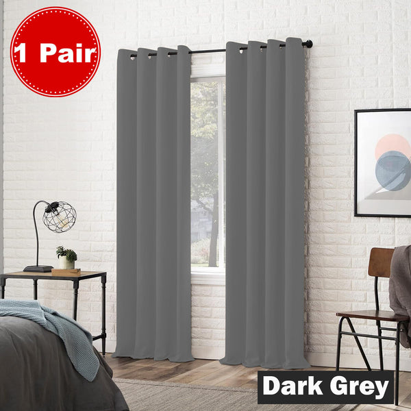 One Pair Dark Grey Blockout Curtains