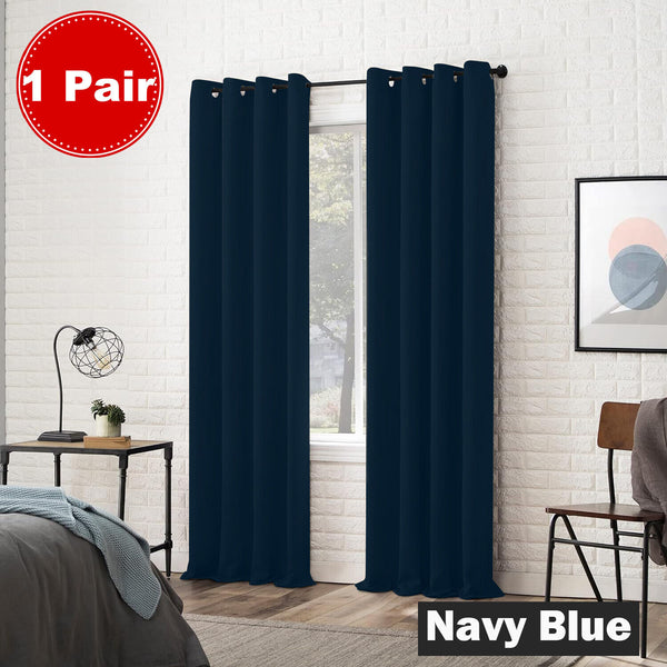 One Pair Navy Blue Blockout Curtains